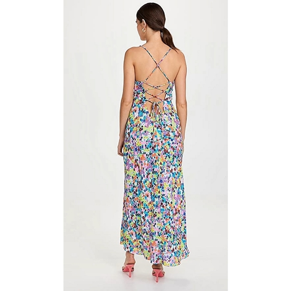 STAUD Bellamy Vibrant Ditzy Floral Lace Up Garden Party Maxi Slip Dress - Picture 14 of 15